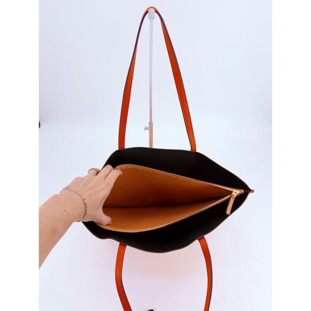 Tory Burch Perry Orange Pebbled Leather Triple Compartment Tote Shoulder Bag - Picture 8 of 14